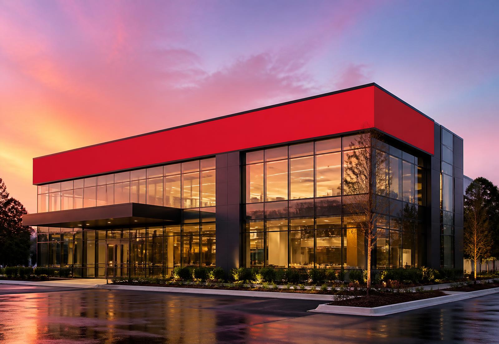 United Trust Bank headquarters at dusk